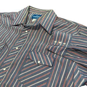 Vintage Men’s Wrangler Western Pearl Snap Button Up Tee Shirt Top Striped XL 90s